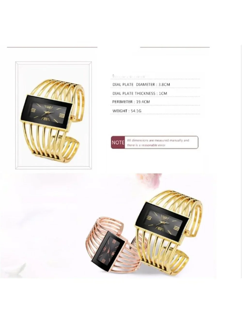 Women's Gold Black Luxury Rectangular Case Analog Quartz Fashion Wrist Watches